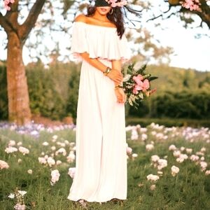 Show Me Your Mumu "Hacienda" off shoulder Maternity blush pink gown. Sz XS
